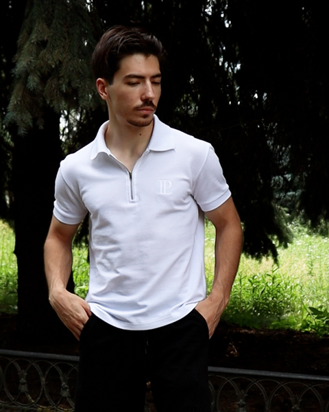 (Polo) Поло-футболка на блискавці TOP-02-WHT-S фото